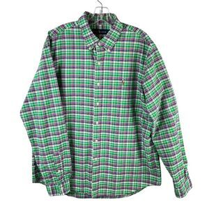 Ralph Lauren Mens Long Sleeve Green Plaid Cotton Button Front XL Shirt Casual
